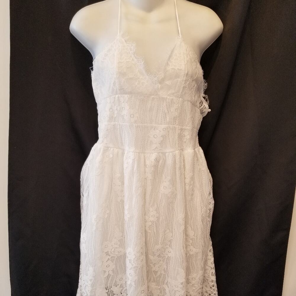 White Mini Dress Lace Spaghetti Strap Backless Sexy Summer Size‎ XL - Picture 2 of 16